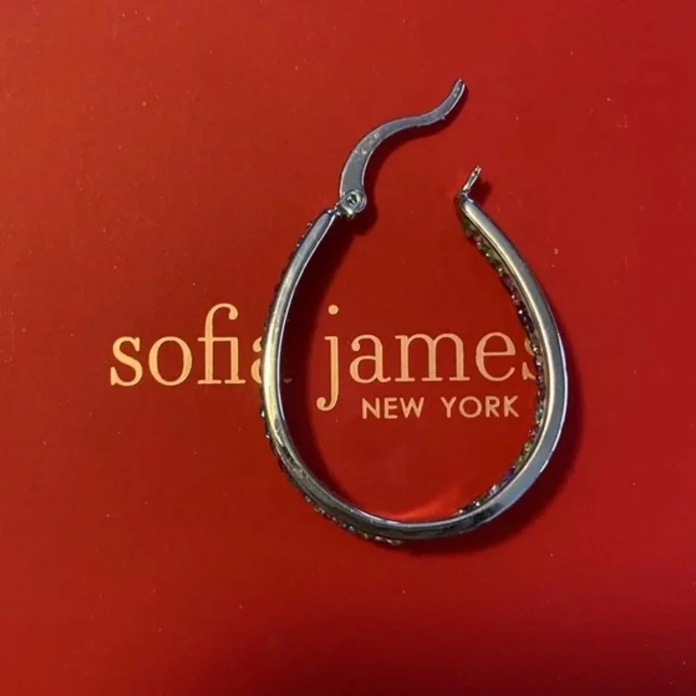 Swarovski Fine Silver Hoop Earrings Silver Plated Sofia James New York Brand New - Picture 5 of 7
